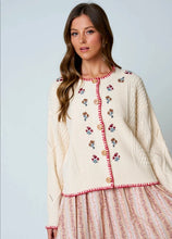 Floral Embroidery Contrast Stitch Knit Cardigan