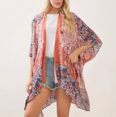 Bohemian Floral Paisley Print Kimono Cover Up