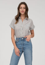 Stripe Collared Short Sleeve Linen Shirt