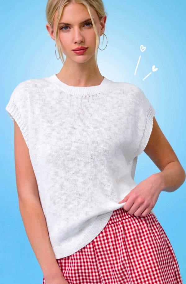 Sleeveless Ribbed Knit Mock Crew Neck Top