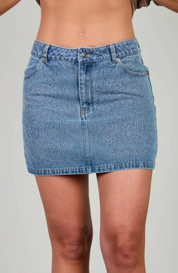 Western Stitch Detail Denim Mini Skirt