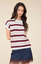 MARLED STRIPE SHORT SLEEVE RAW EDGE KNIT SWEATER
