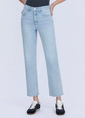 SUPER HIGH RISE LIGHT WASH TAPERED LEG JEANS