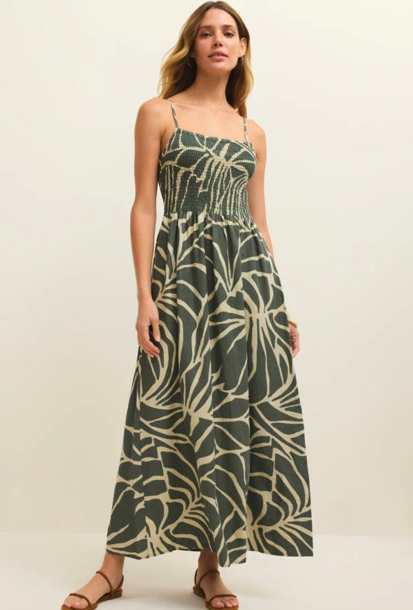 Bayside Tova Palm Midi Dress Tea Leaf