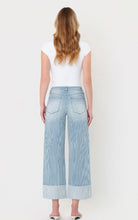 HIGH RISE CUFFED STRIPED CROP WIDE JEANS