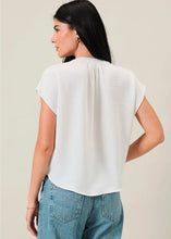 Henley Neck Short Cap Sleeve Blouse Top