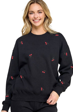 Fleece Relaxed Fit Sweatshirt With Cherry Emb