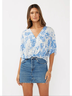 Floral V-Neck Button-Down Knot Front Top