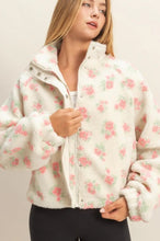Floral Print Sherpa Zip Up Jacket