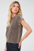 Acid Washed Tab Sleeve Back Button Knit Top