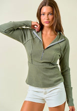 Half Zip-Up Long Sleeve Top w/ Thumb Hole