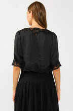 V-Neck Button Front Blouse with Lace Trim