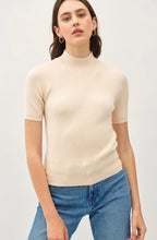 Mock Neck Short Sleeve Ribbed Knit Sweater