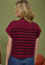 Stripe Mock Neck Short Sleeve Knit Sweater
