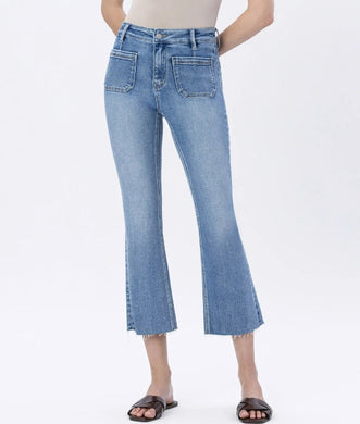 High Rise Patch Pocket Kick Flare Jeans