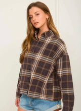 Plaid Button Down Collared Boxy Long Sleeve Shirt
