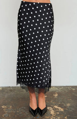 Polka Dot Lace Hem Satin Slip-On Pencil Skirt