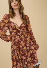 FLORAL SWEETHEART LONG SLEEVE BACK TIE MINI DRESS
