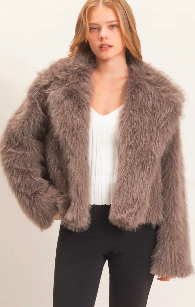 Shawl Collar Faux Fur Jacket