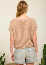 Lace Up Neckline Crochet Knit Short Sleeve Top