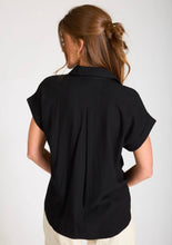 COLLARED SPLIT NECK CUFF SLEEVE U HEM LINEN TOP