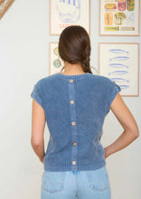 Acid Washed Tab Sleeve Back Button Knit Top