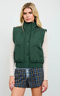 Cropped Mock Neck Snap Puffer Vest