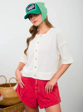 Waffle Knit Button Down Short Sleeve Cardigan