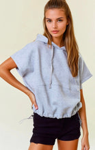 Drawstring Bottom Sleeveless Crop Length Hoodie
