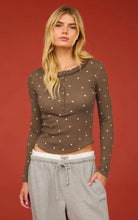 POLKA DOT LONG SLEEVE HENLEY KNIT TOP