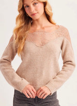 EYELASH LACE TRIMMED KNIT PULLOVER