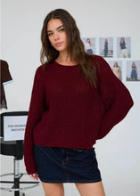 Pointelle V Stitch Rolled Edge Knit Sweater