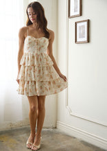 Floral Front Lace Up Ruffle Tiered Mini Dress