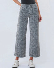 HIGH RISE GREY LEOPARD PRINT CROP WIDE LEG JEANS