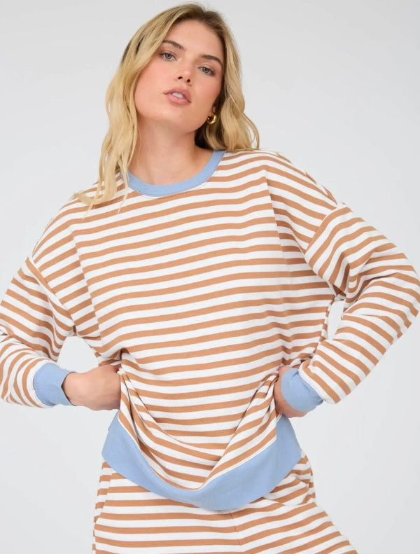 Striped Boxy Long Sleeve Contrast Knit Top