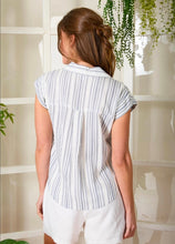 Stripe Short Sleeve Pocket Tab Detail Shirt