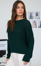 Pointelle V Stitch Rolled Edge Knit Sweater