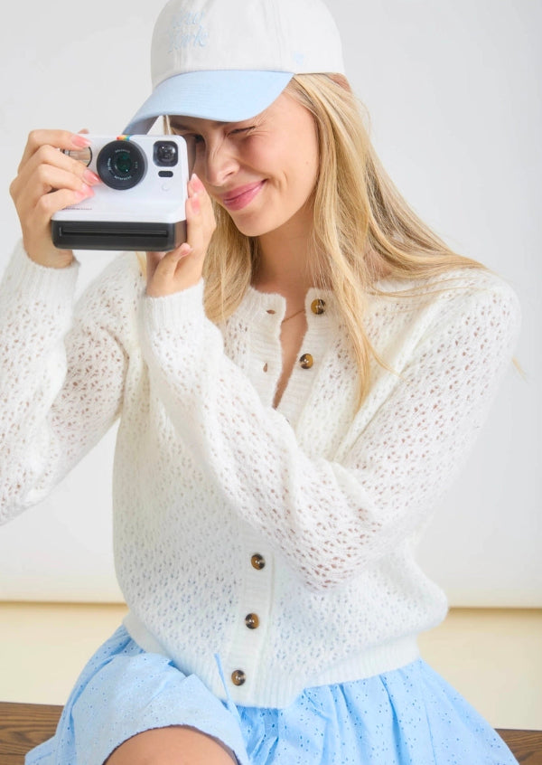 Eyelet Knit Pattern Button Down Cardigan