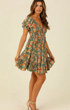V Neck Smocked Bodice Short Sleeve Dress
