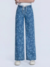 HIGH RISE FLORAL PRINT BAGGY WIDE LEG JEANS