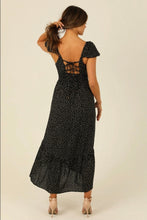 V Neck Smocked Waist Mid Length Dress with Lace Up Back