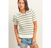 Striped Scallop Edge Puff Sleeve Knit Top