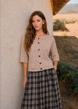Marled Button Down Short Sleeve Raw Edge Knit Top