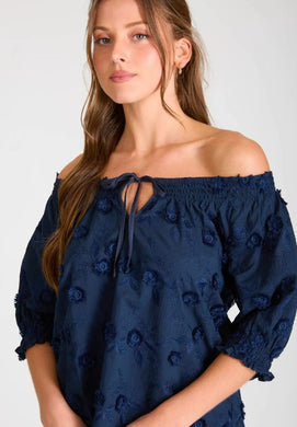 Embroidered 3D Floral Off the Shoulder Blouse