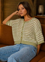 Stripe Short Sleeve Crochet Knit Cardigan