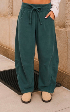 Smocked Waist Drawstring Barrel Leg Sweatpants