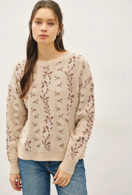 Cozy Floral Jacquard Sweater Top