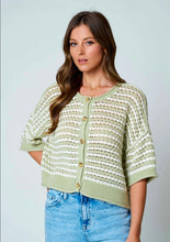 Stripe Short Sleeve Crochet Knit Cardigan