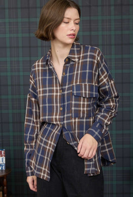 Plaid Button Down Pocket Detail Long Sleeve Shirt