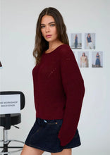 Pointelle V Stitch Rolled Edge Knit Sweater